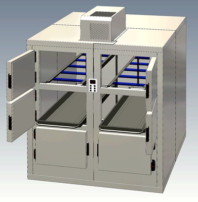 3D Designs of Interiors side of Two Rack Mortuary Cabinets