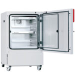Photo stability test chamber with transparent front door open, showing stainless steel interior and adjustable shelves image