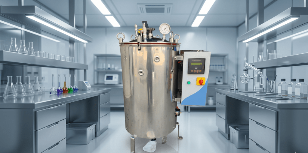 autoclave sterilization indicator strips in autoclave chamber