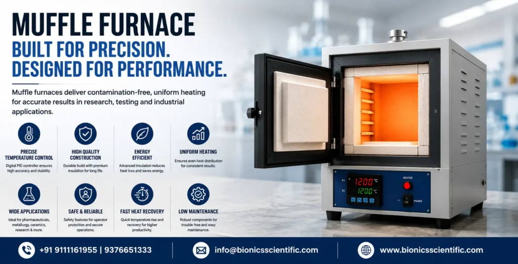 High-performance laboratory muffle furnace with digital PID temperature controller for precision heating and high-temperature testing.